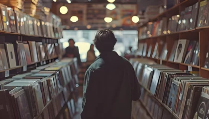 Aluminium Prints Music store Unrecognizable man searching for records in a music store