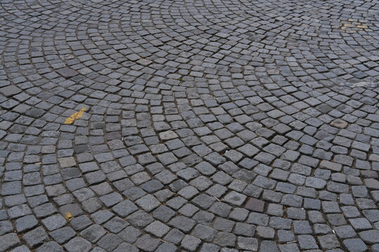 Paris, France - April 2, 2024: A close-up of the cobblestones of the Champs-Elys&eacute;es.