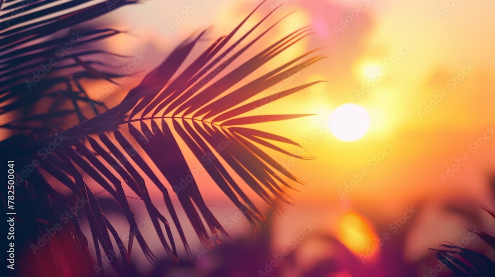 Aufkleber a close up of a palm tree with the sun setting in front. ai.