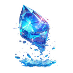 A mesmerizing sight of a vivid blue diamond gracefully sinking into the clear water below Isolated on transparent