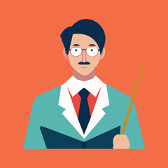 Professional Teacher Vector Illustration on Orange Background