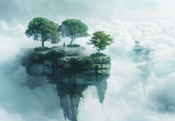 Surreal landscapes that blur the line between reality and fantasy, with dreamlike scenery, floating islands, and mystical atmospheres that transport viewers to otherworldly realms. - obrazy, fototapety, plakaty