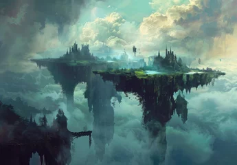 Fotobehang Surreal landscapes that blur the line between reality and fantasy, with dreamlike scenery, floating islands, and mystical atmospheres that transport viewers to otherworldly realms. © Nicat