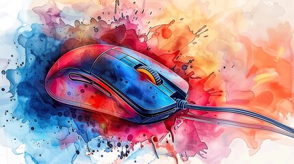 watercolor keyboard mouse clipart - obrazy, fototapety, plakaty