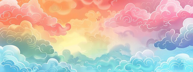 Sky with rainbow colors and cloud formations in soft pastel tones - obrazy, fototapety, plakaty