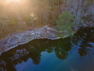 Aerial landscape of pond at Euchee Creek Greenway Trail during Fall in Grovetown Augusta Georgia