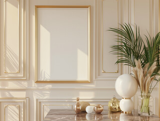Fototapeta na wymiar Mockup frame in living room interior background. 3d render.