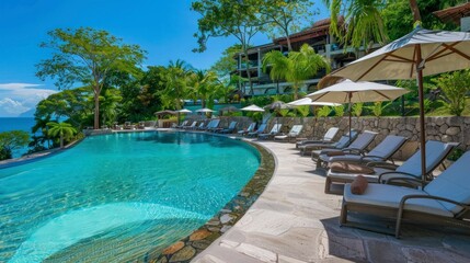 Fototapeta na wymiar large swimming pool in a luxury hotel on a paradise island in summer