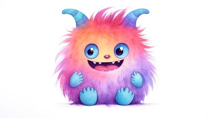 Colorful watercolor furry animal in hand drawn style isolated on white background.