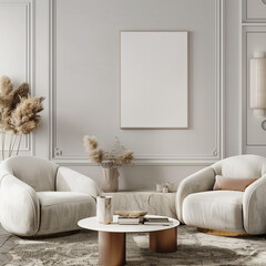 Mockup frame in living room interior background. 3d render.