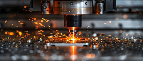 Precision Metalwork: CNC Laser Milling in Action. Concept Metal Fabrication, Precision Engineering, Advanced Technology, Cutting-edge Manufacturing, Industrial Applications