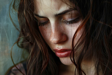 closeup of sad young woman