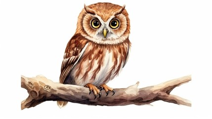 Cute little owl in hand drawn style isolated on white background.