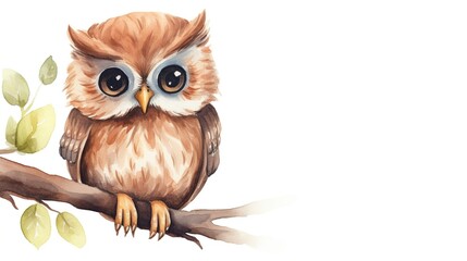Cute little owl in hand drawn style isolated on white background.