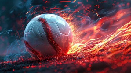 Futuristic Robotic Soccer Ball Emitting Luminous Red Light Trails Highlighting the Fusion of Sports and Advanced Technology