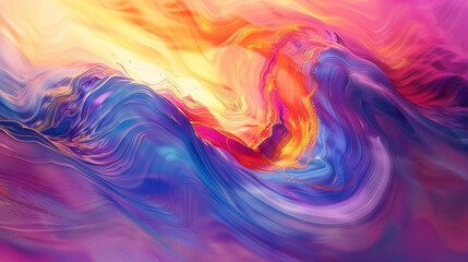 A fluid and dynamic gradient wave emerges from a canvas adorned with bold strokes of vivid color. - obrazy, fototapety, plakaty