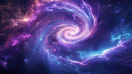 Vibrant cosmic nebula with swirling purple and blue hues, soft tones, fine details, high resolution, high detail, 32K Ultra HD, copyspace - obrazy, fototapety, plakaty