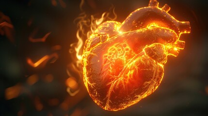 Vibrant illustration of a human heart glowing with energy, soft tones, fine details, high resolution, high detail, 32K Ultra HD, copyspace