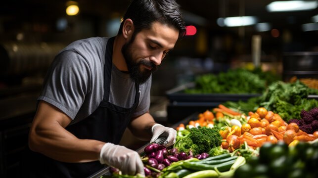 Chef Preparing Fresh Vegetables in Kitchen.Generative AI.