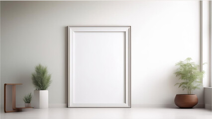 A blank canvas, framed and poised for creativity, adorns a pristine white wall.