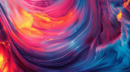 Bold strokes of vibrant color swirl gracefully, converging to create a captivating gradient wave that exudes energy and movement. - obrazy, fototapety, plakaty