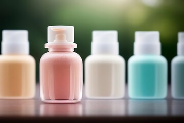A Collection of Cosmetic Tubes. This image showcases a collection of sleek cosmetic tubes, bathed in soft pastel hues. 