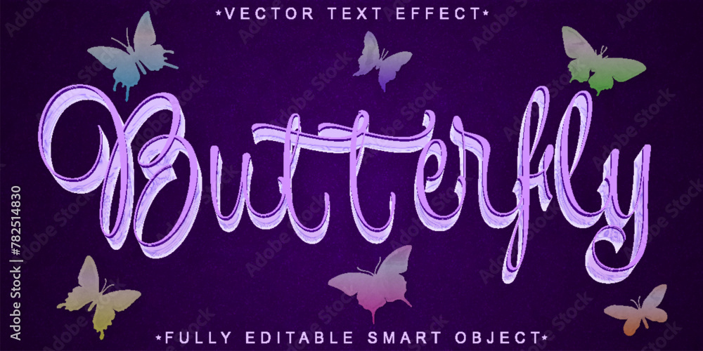 Poster purple butterfly vector fully editable smart object text effect