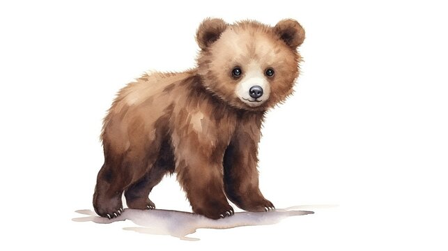 Cute little bear in watercolor hand drawn style isolated on white background.