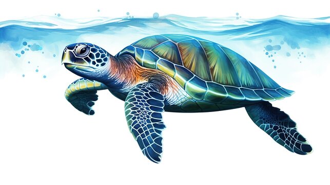 Cute sea turtle in hand drawn style design isolated on white background.