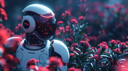 Robotic Plant Cultivator Infusing Futuristic Elegance into Automated Gardening - obrazy, fototapety, plakaty