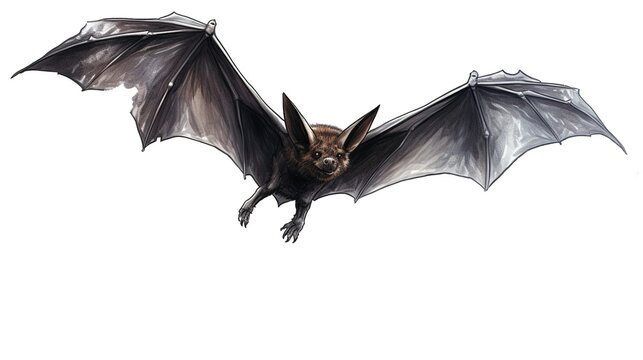 Bat in flight in hand drawn style isolated on white background.
