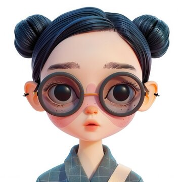 portrait of an Asian girl in glasses with big eyes. avatar. arrogance. style. Fashion blogger. illustration