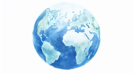 Watercolor blue planet earth in hand drawn style design isolated on white background.