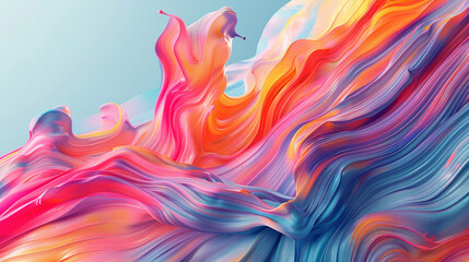 Bold strokes of vibrant hues converging in fluidity, creating a captivating gradient wave that adds a sense of movement and dynamism to the scene. - obrazy, fototapety, plakaty