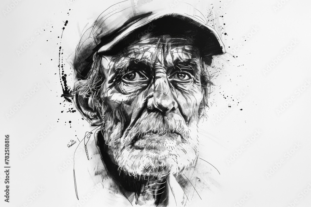 Aufkleber A captivating artistic image with bold black ink splatter and strokes against a stark white background, creating a raw and powerful contrast