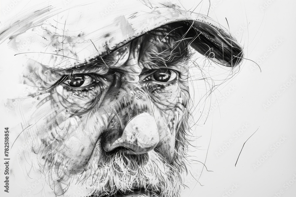 Poster this detailed artwork showcases a meticulous pen drawing with intricate lines and subtle shading on 