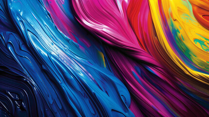 Bold strokes of vibrant hues converge gracefully, producing an energetic gradient pattern. - obrazy, fototapety, plakaty