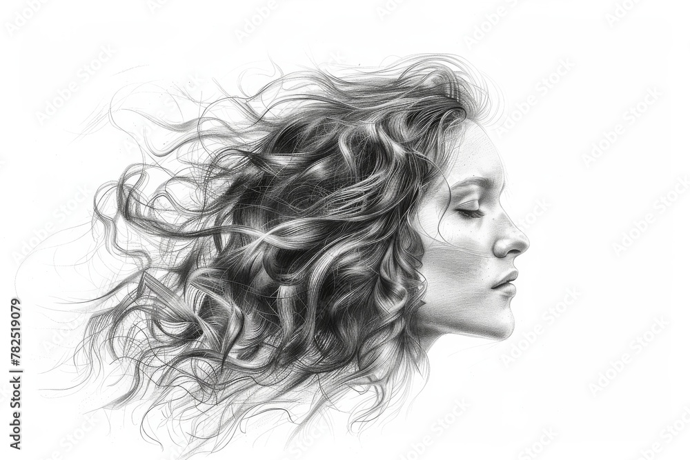 Poster an artistic rendition of black hair in motion evoking a sense of freedom and release with a minimali