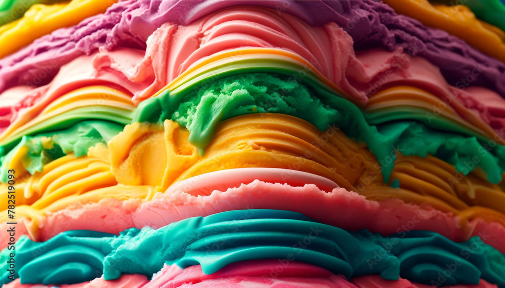 Aufkleber a close-up of colorful ice cream swirls with multiple flavors in a textured pattern.