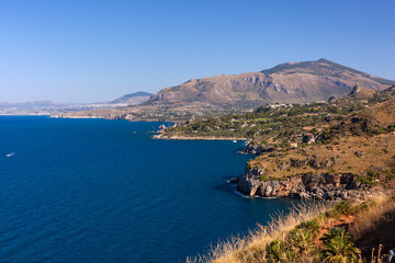 Fototapeta na wymiar Coastline of the Zingaro Nature Reserve, Scopello, Trapani, Sicily,