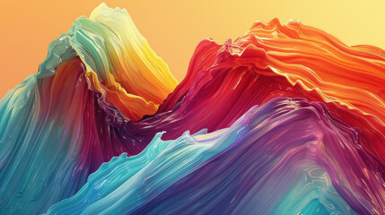 Bold strokes of vibrant hues merge gracefully, forming a dynamic gradient wave. - obrazy, fototapety, plakaty