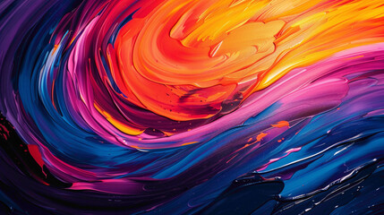 Bold strokes of vibrant hues converge fluidly, creating a captivating gradient wave that adds movement and dynamism to the scene.