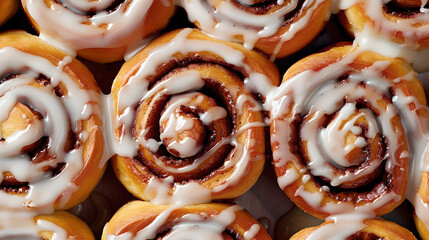 top down view of baked cinnamon rolls covered with icing image for bakeries
