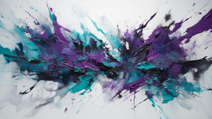 Bold strokes of vibrant purple and turquoise on a clean white canvas, expressing a sense of creativity and imagination. - obrazy, fototapety, plakaty