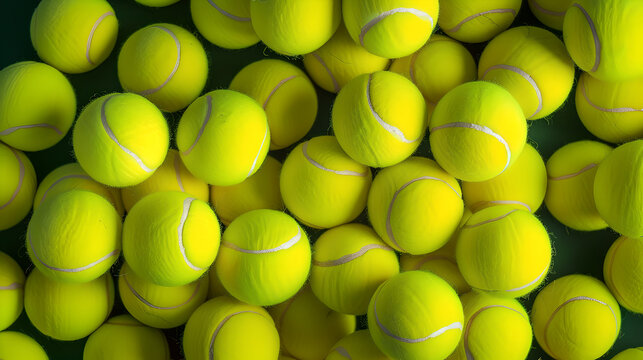 top down view of yellow tennis balls pattern background