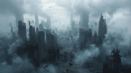 Apocalyptic Cityscape Panorama with Dramatic Skyline