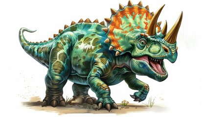 Obraz premium Realistic triceratops digital illustration with intricate skin detail, blending natural elements with artistic creation