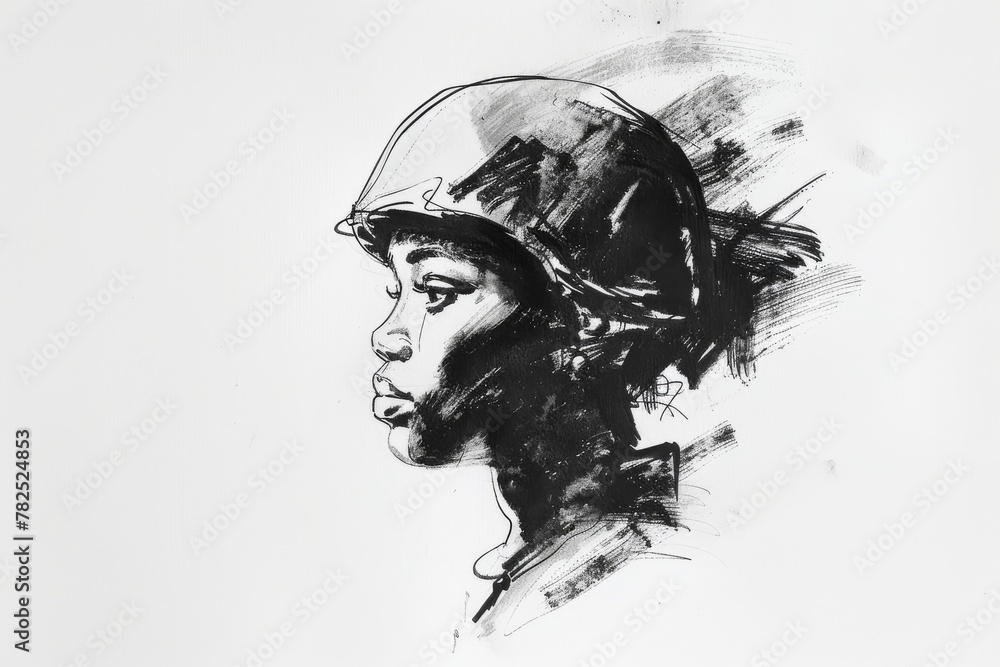 Aufkleber an artwork capturing the raw dynamic motion of black brush strokes against a simplistic white backgr