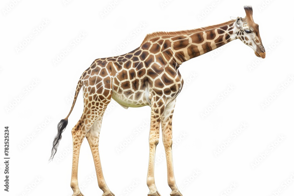 Poster an elegant giraffe stands tall against a white background, showcasing its unique pattern and stature