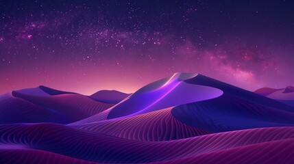 beautiful neon desert at night with purple starry sky